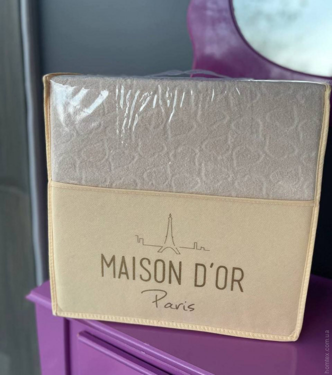 Махровое постельное белье Maison Dor бежевое Сердечки с простынью на резинке евро Махровое постельное белье Maison Dor бежевое Сердечки с простынью на резинке евро