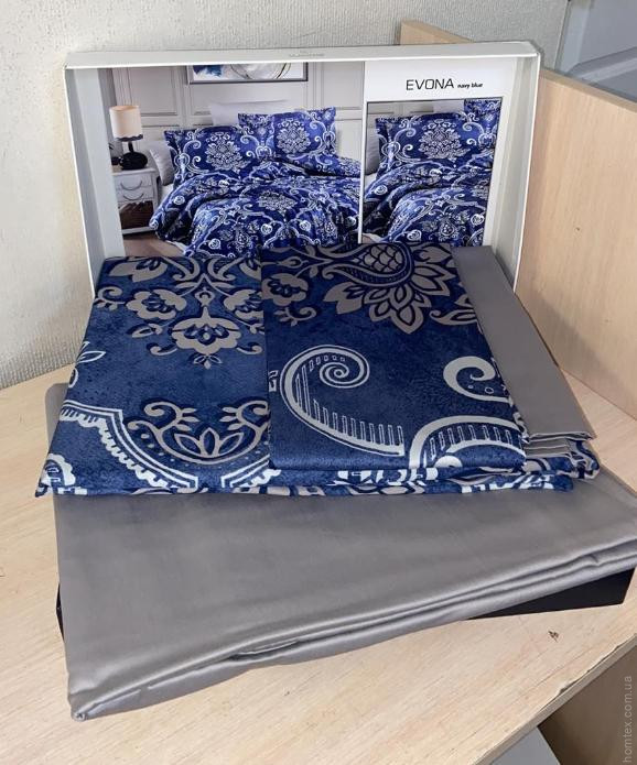 Постільна білизна LaRomano Sateen Evona Navy Blue (темно-синя) полуторна