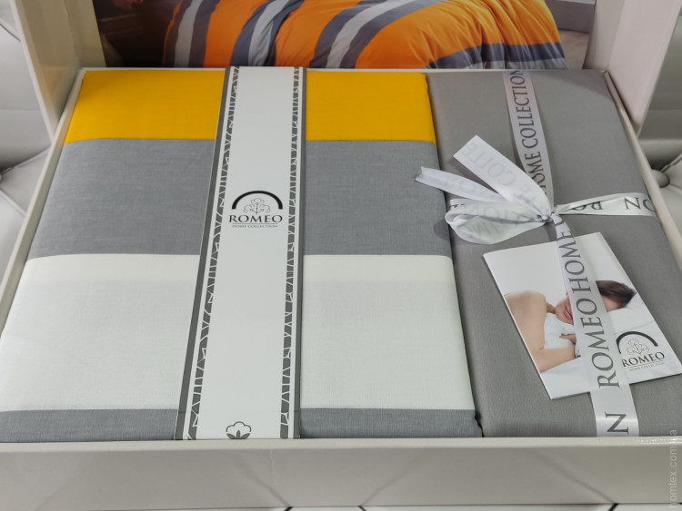 Постельное белье Romeo Home серо-желтое в полоску (модель 7), евро