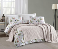 Постельное белье Saheser Zigzag light grey хлопок евро с пике - покрывалом