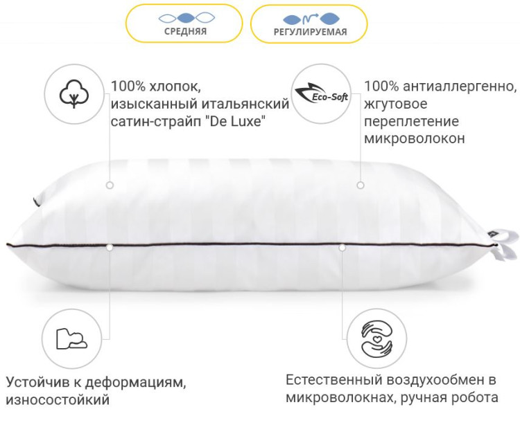 Подушка антиалергенна Mirson Royal HAND MADE Eco-Soft 70x70 см, №499, середня