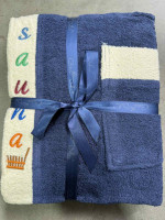 Набір для сауни чоловічий махровий Wellness (спідниця, рушник, тапочки) синій