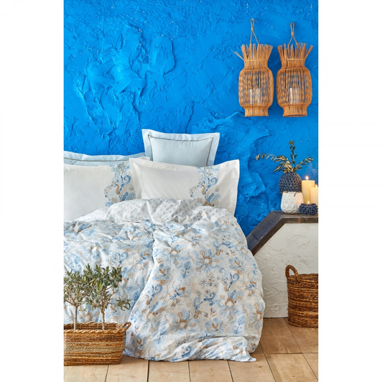 Постельное белье Karaca Home ранфорс - Charlina mavi 2020-2 голубое евро