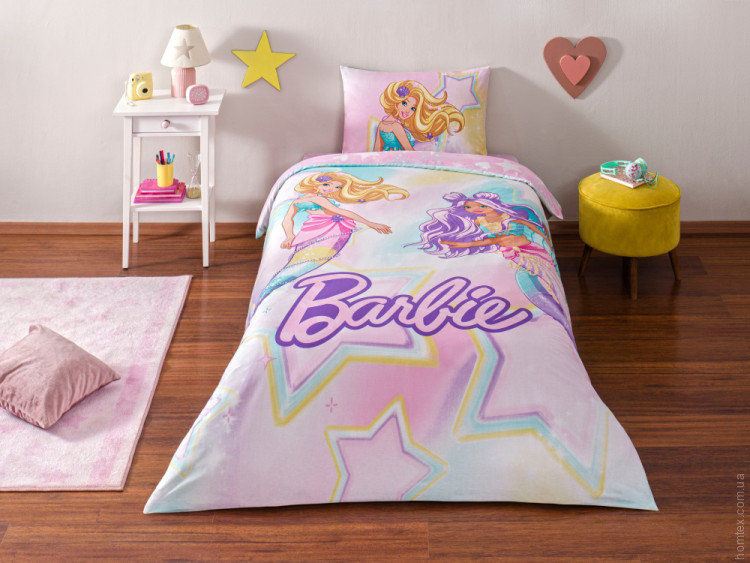 Постельное белье TAC Ranforce Disney Barbie Mermaid детское с простыней на резинке
