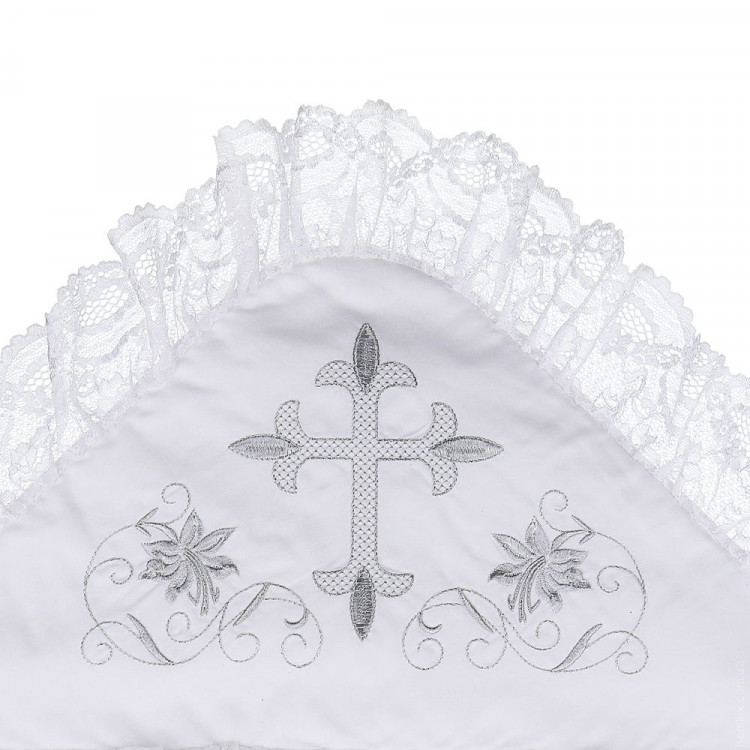 Крыжма для крещения Sasha белый с серебреным крестом 80x80 см