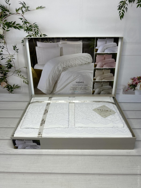 Постельное белье с кружевом Velora Home Sermel beyaz евро