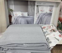 Постільна білизна First choice Deluxe pike Sole світло-сіра набір з піке покривалом євро