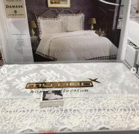 Покрывало жаккардовое My Bed Damask 250x260 см с наволочками кремовое, модель 3