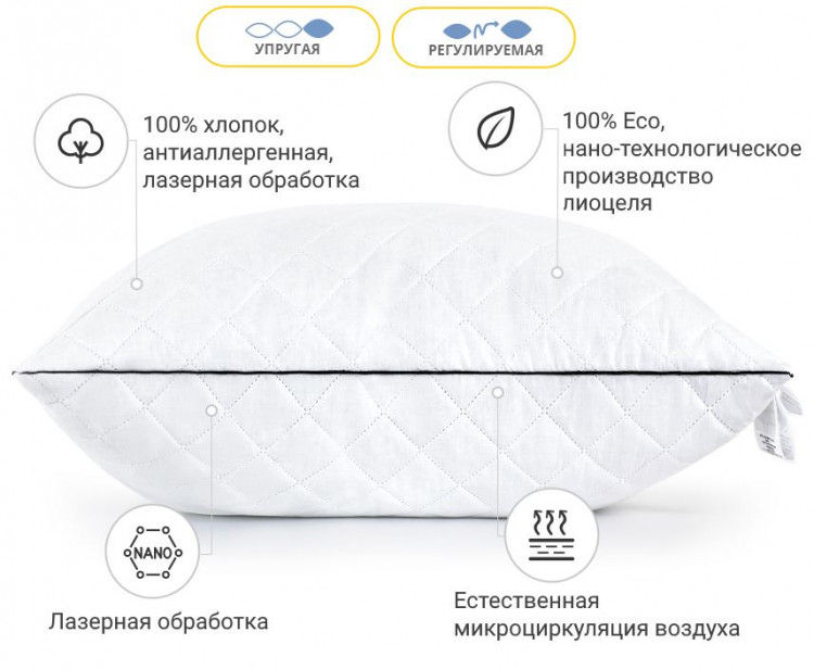 Подушка с Тенсель антиаллергенная Royal Pearl Modal 60x60 см, №0370, упругая