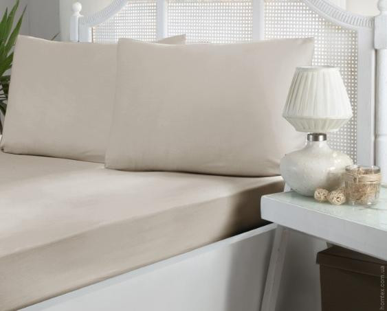 Простирадло сатинова на резинці First choice beige 180x200+30 см з наволочками