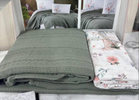 Постільна білизна First choice Deluxe pike Sole оливкова набір з піку покривалом євро