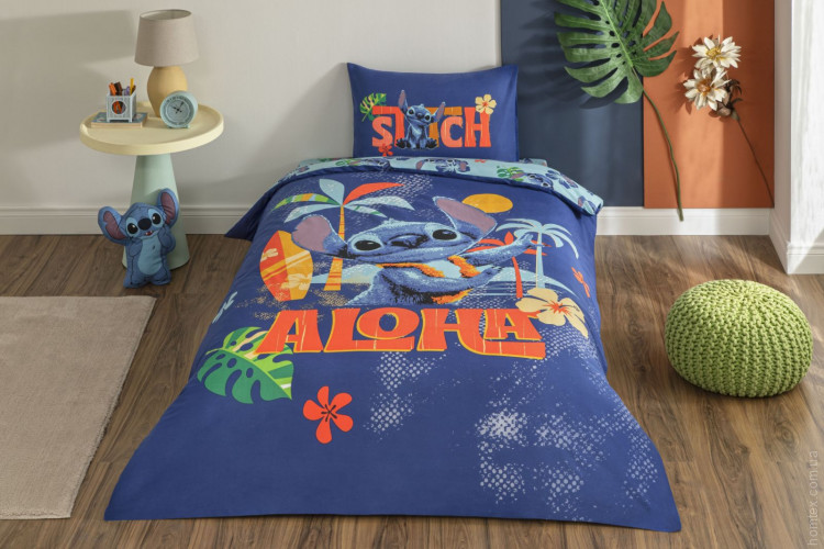 Постільна білизна TAC Ranforce Disney Stitch Aloha дитяча з простирадлом на резинці Постільна білизна TAC Ranforce Disney Stitch Aloha дитяча з простирадлом на резинці