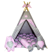 Вигвам Хатка комплект Бонбон Принцесса Розовый с серым с подушками