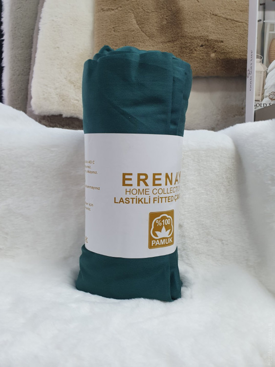 Сатиновая простынь с наволочками на резинке Erenay 160x200+30 см аквамарин