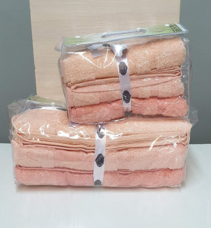 Рушники бамбукові 50x90 (3шт) 550г/м2 (TM Zeron) Damkas Desen (світло-помаранчевий, світло-кораловий, темно кораловий)