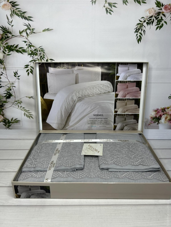 Постільна білизна з мереживом Velora Home Sermel gri євро