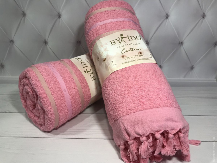 Пляжное махровое полотенце с бахромой By IDO 90х170 см., розовое