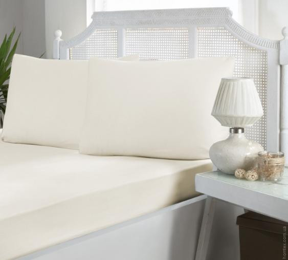 Простирадло сатинова на резинці First choice cream 180x200+30 см з наволочками