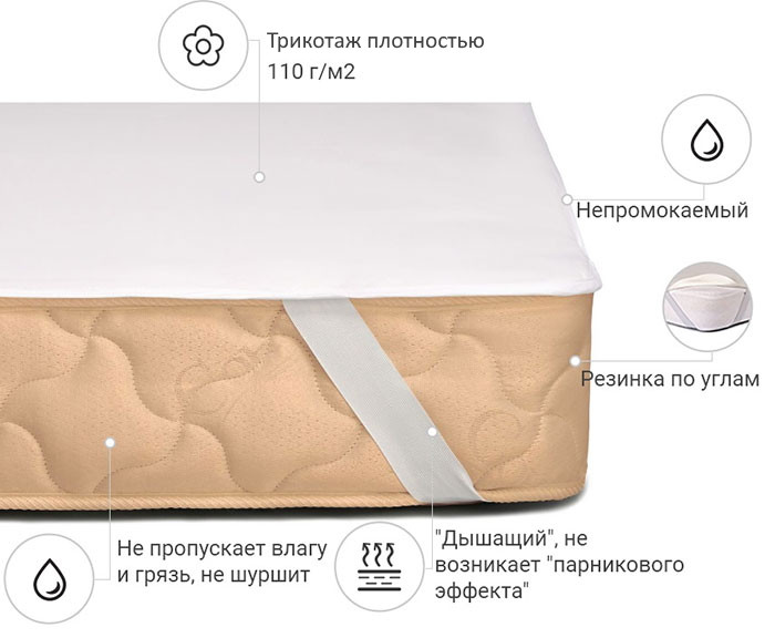 Наматрасник Mirson Light 90x190 см, №214, (трикотажный водонепроницаемый на резинке по углам)