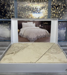 Покривало з наволочками та простирадлом Sahra 240х260 см оксамитовим мереживом бежеве