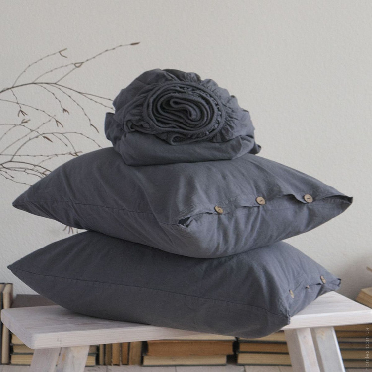 Набор простынь La Modno 160x200+30 см на резинке с наволочками 50х70 см Stonewashed Anthracite Набор простынь La Modno 160x200+30 см на резинке с наволочками 50х70 см Stonewashed Anthracite