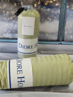 Сатинове простирадло на гумці Diore Home 160x200+30 см з наволочками оливкова