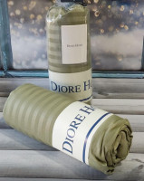 Сатинове простирадло на гумці Diore Home 160x200+30 см з наволочками оливкова