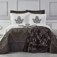 Набор постельное белье с покрывалом + плед Karaca Home Glamour simli/antrasit евро