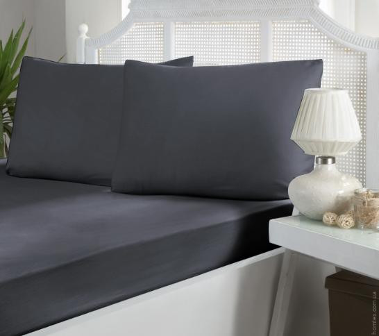 Простирадло сатинова на резинці First choice dark grey 180x200+30 см з наволочками