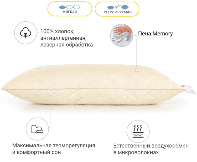 Подушка Memory Mirson Carmela 50x70 см, №1480 м'яка