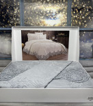 Покрывало с наволочками и простынью Sahra 240х260 см бархатным кружевом серое