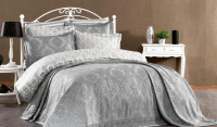 Покрывало жаккардовое с кружевом Finezza Home Diva gri 250x260 см с наволочками 50х70 см серое Покрывало жаккардовое с кружевом Finezza Home Diva gri 250x260 см с наволочками 50х70 см серое