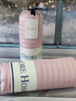 Сатинове простирадло на гумці Diore Home 160x200+30 см з наволочками пудрова