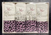 Набір махрових рушників Maison Dor Paris Queen ecru - dark lilac 30х50 см з 4-х штук