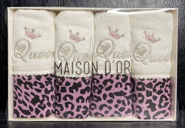 Набор махровых полотенец Maison Dor Paris Queen ecru - dark lilac 30х50 см из 4-х штук