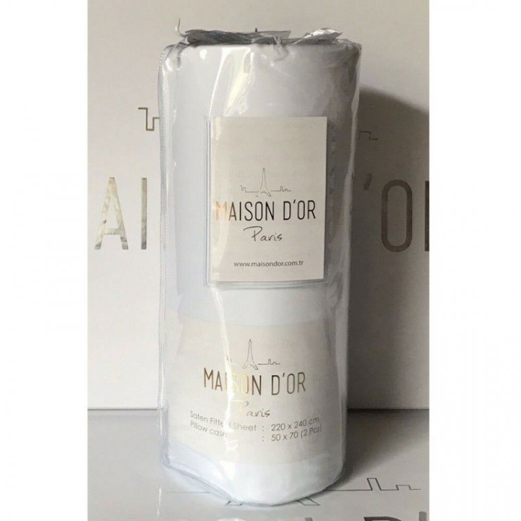 Простынь на резинке Maison D'or saten white 180x200 см с наволочками