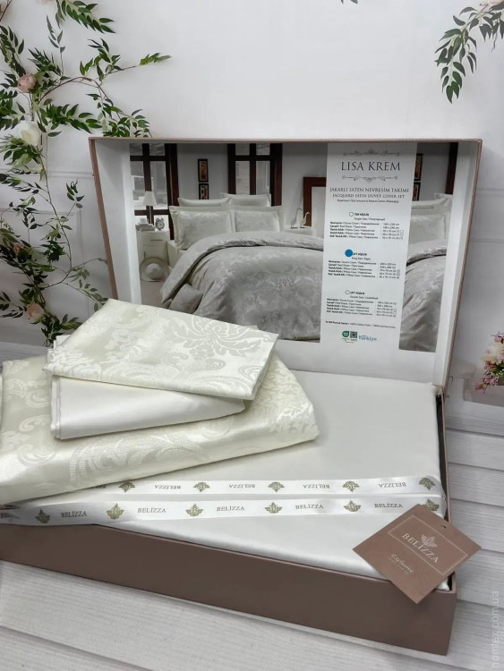 Постільна білизна Belizza Lisa Krem сатин-жаккард євро Постільна білизна Belizza Lisa Krem сатин-жаккард євро