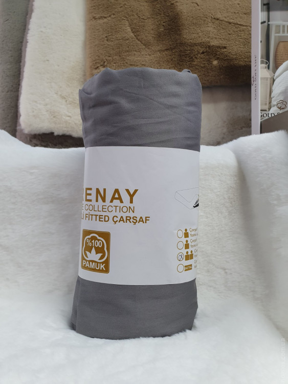 Сатиновая простынь с наволочками на резинке Erenay 160x200+30 см серая