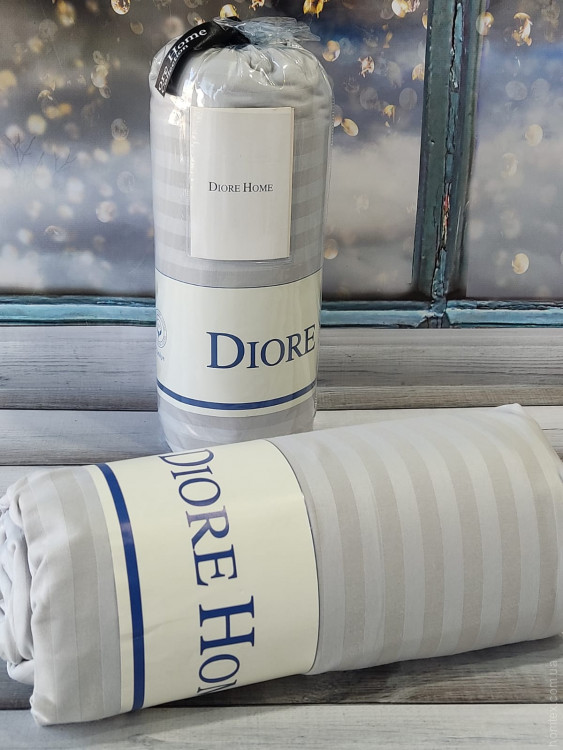 Сатинове простирадло на гумці Diore Home 160x200+30 см з наволочками сіра