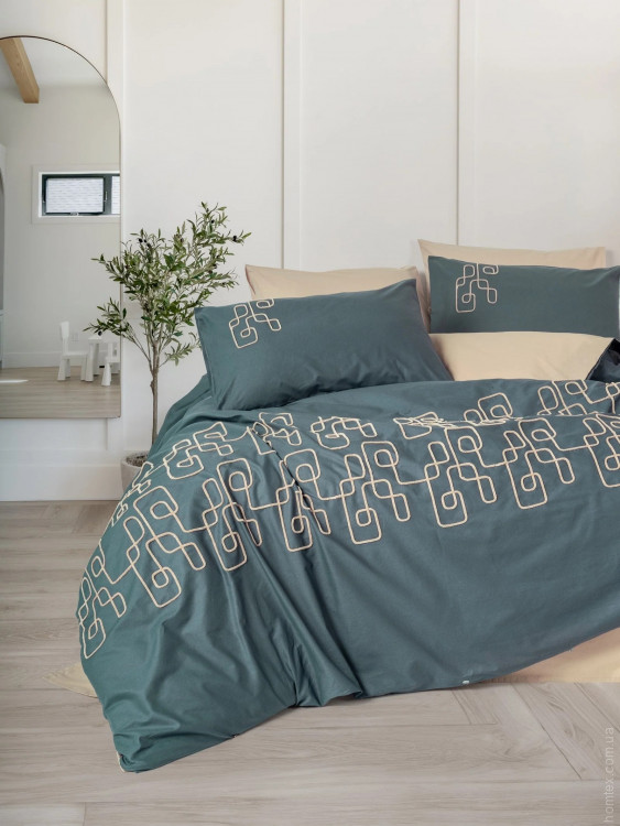 Постільна білизна Cotton Box Keria Bej євро з вишивкою 