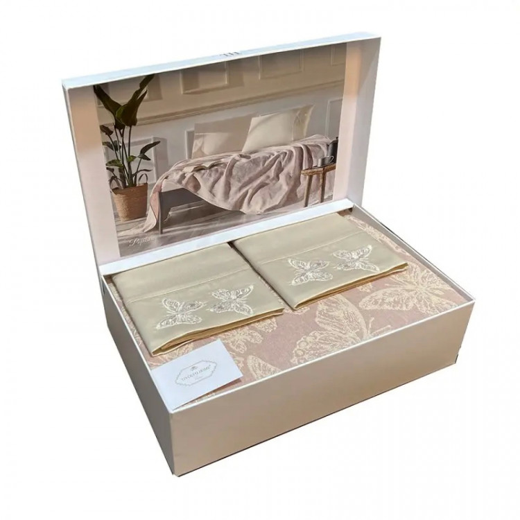 Постельное белье с покрывалом-пике Tivolyo Home Pike Papillon Pembe (розовое) евро