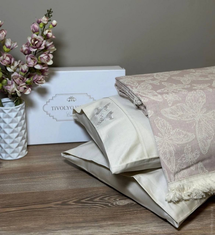 Постельное белье с покрывалом-пике Tivolyo Home Pike Papillon Pembe (розовое) евро