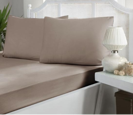 Простирадло сатинова на гумці First choice mink 180x200+30 см з наволочками