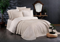 Покрывало жаккардовое с кружевом Finezza Home Delux stone 250x260 см с наволочками 50х70 см серо - бежевое Покрывало жаккардовое с кружевом Finezza Home Delux stone 250x260 см с наволочками 50х70 см серо - бежевое