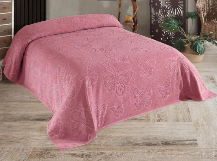 Простынь махровая Uniko crown home 220x240 см Kelebek розовая