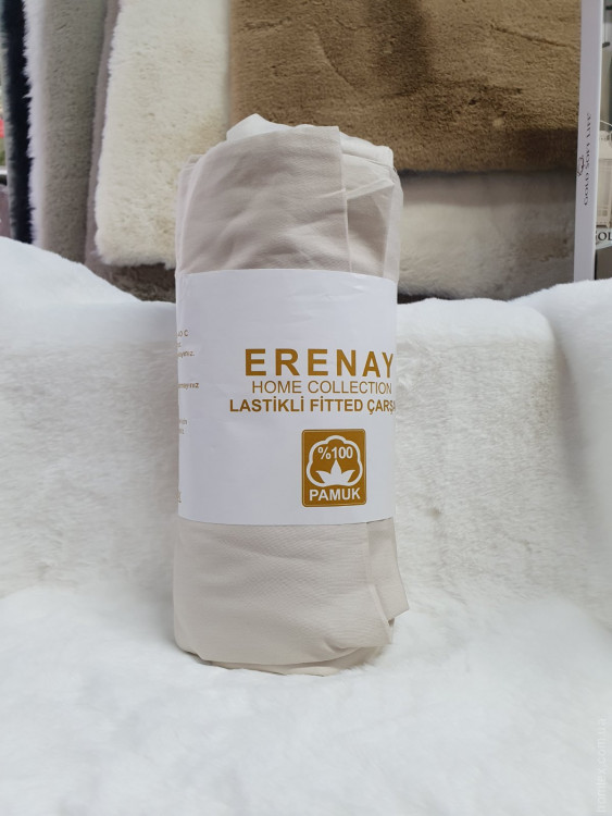 Сатиновая простынь с наволочками на резинке Erenay 160x200+30 см светло-бежевая