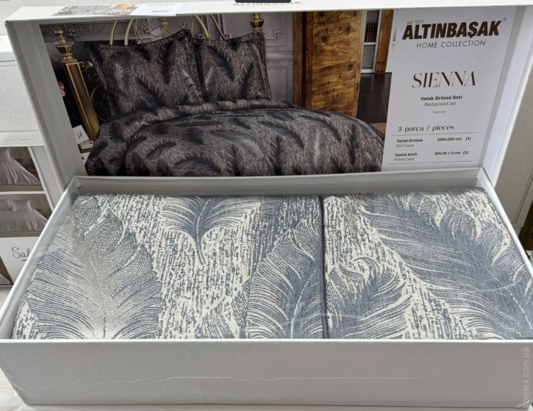 Покрывало жаккардовое Altinbasak Sienna Indigo 240x260 см с наволочками 50х70 см
