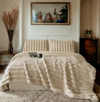 Плед - Покрывало Home Textile Sable Полоска 200x230 см с искусственного меха бежевый