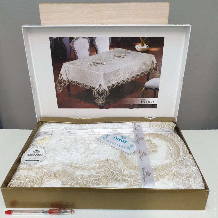 Скатерть прямоугольная Zeron Flora Krem 160х220 см