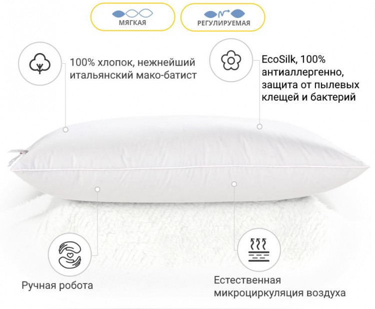 Подушка антиалергенна Mirson Luxury Exclusive EcoSilk 70x70 см, №1178, м'яка